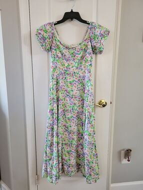 ASTR the Label Off the Shoulder A-Line Midi Dress Purple Multi Floral Medium